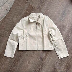 White pleather faux leather motorcycle biker zip-up jacket Size L NWT